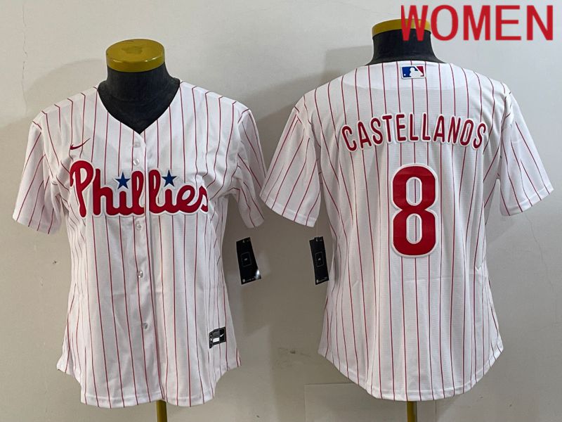 Women Philadelphia Phillies 8 Castellanos White stripe 2024 Nike Game MLB Jersey
